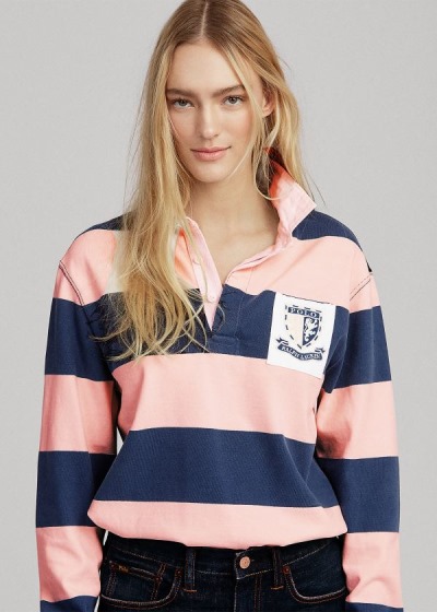 Camisa Ralph Lauren Mujer Azul Marino / Rosas - Pink Pony Jersey Rugby - MKNYQ5873